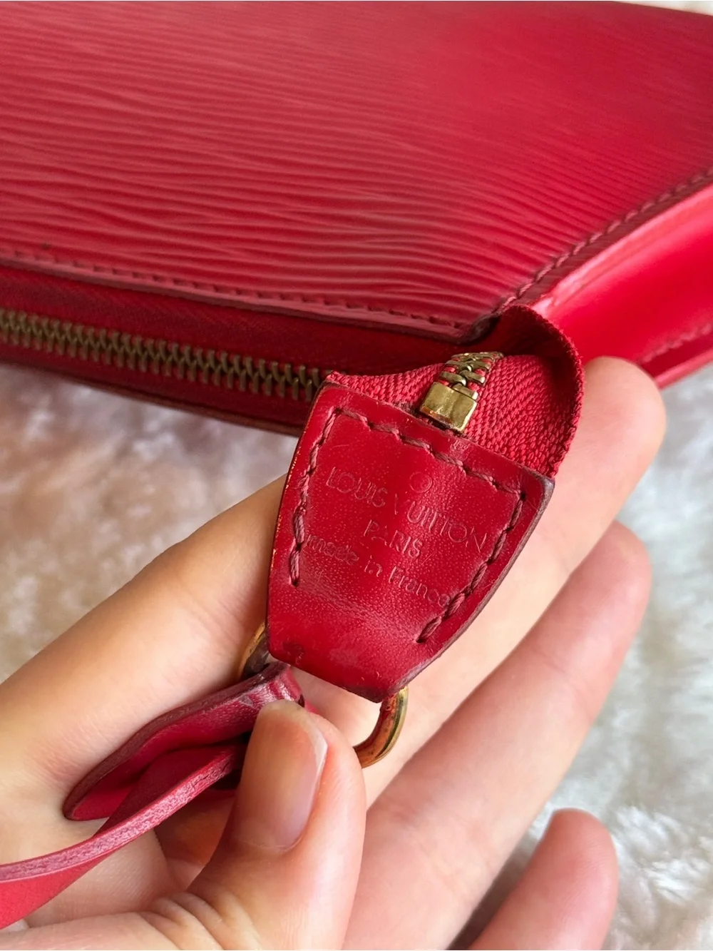 Louis Vuitton Red Epi Leather Mini Pochette with Top Handle